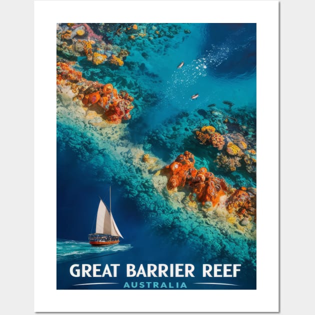 Vintage Retro Vibrant Great Barrier Reef - Australia Wall Art by POD24